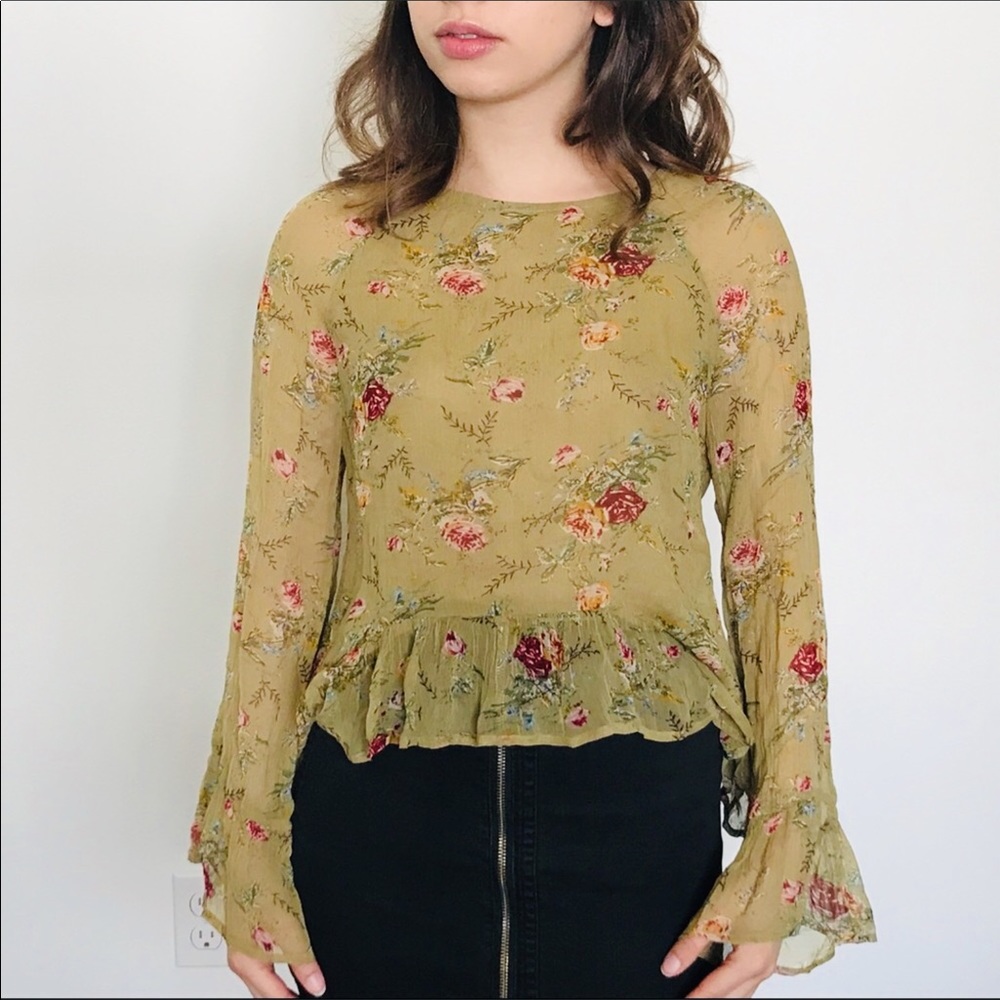 Zara Premium Denim Collection Floral Tip SZ XS
